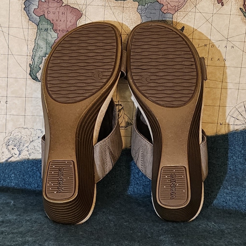 Vionic Regina Sandal Adjustable Wedge Slide Size 6 Like New Taupe Color - Picture 4 of 12